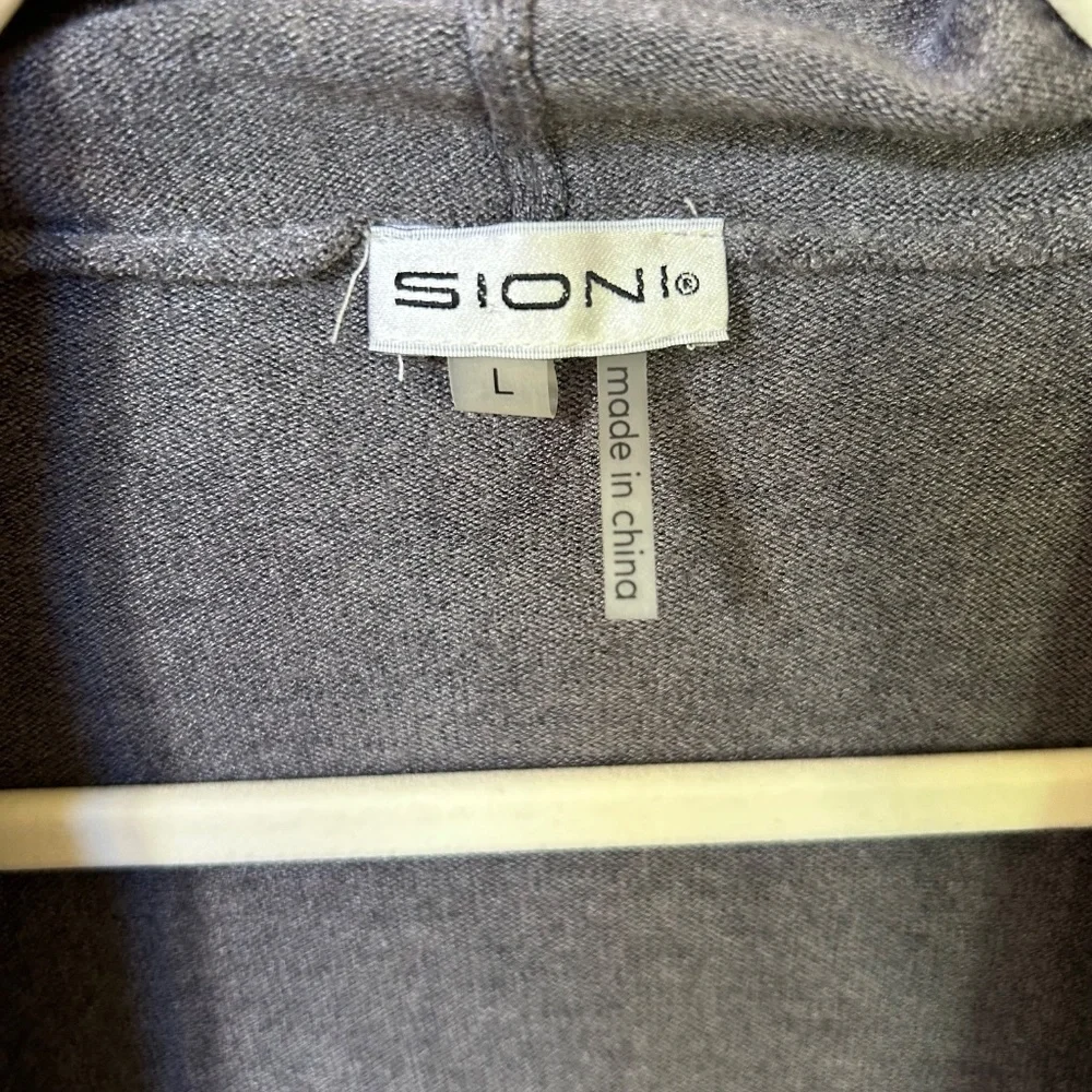 SIONI Sleeveless‎ Cardigan Gray Blue Faux Suede Knit Women's Size Large